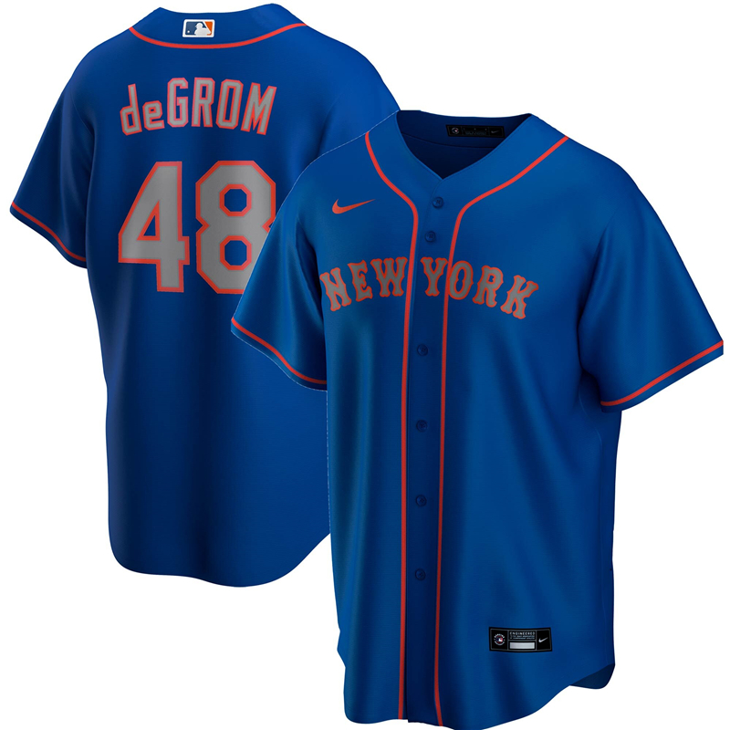 2020 MLB Men New York Mets #48 Jacob deGrom Nike Royal Alternate Road 2020 Replica Player Jersey 1->customized mlb jersey->Custom Jersey